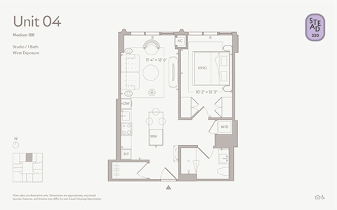 Floor plan for 1 bed, 1 bath, 665 sqft